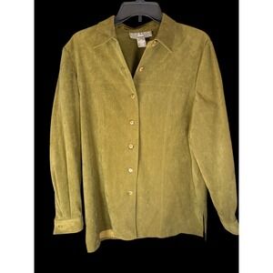 Norton Women's Olive Green Button Down Shirt Jacket Size 10P Microsuede